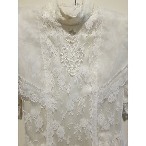 Vintage 90s Jessica McClintock Ivory Lace Floral Dress Girls Size 10 Mock Neck - Picture 3 of 13